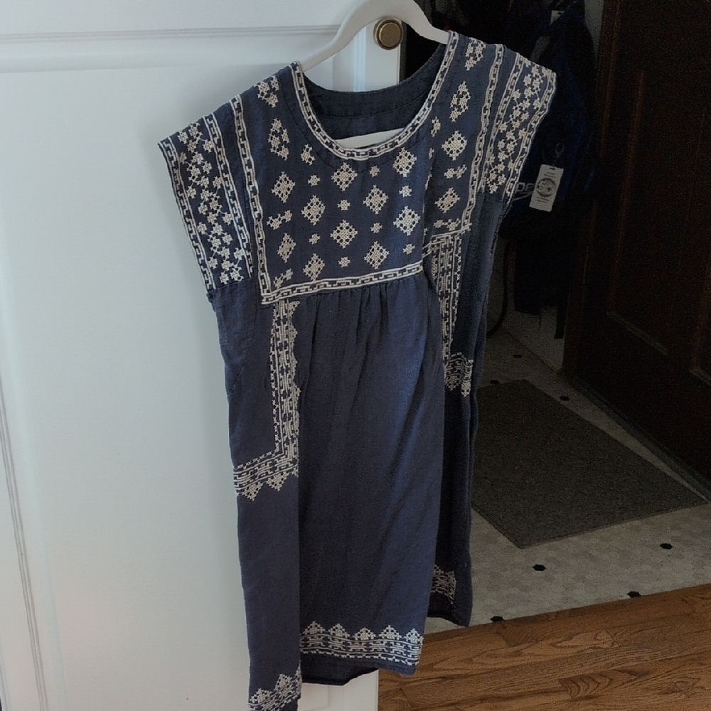 Navy Blue Dress with White Embroidery
